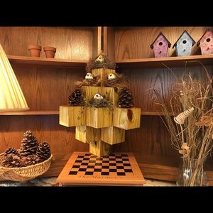 Unique floating wooden display shelf